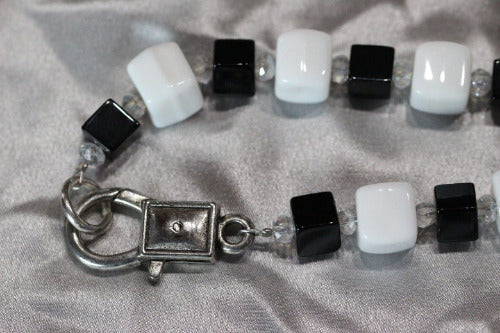 Black, White, and Clear Onyx, Quartz and Gemstone Necklace Heart Shaped Pendant 25"