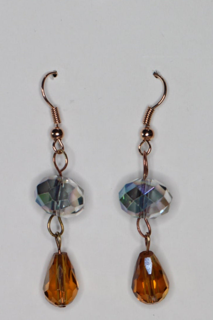 Crystal Black and Gold Teardrop Copper Chain mail Necklace and Earrings Set 21"