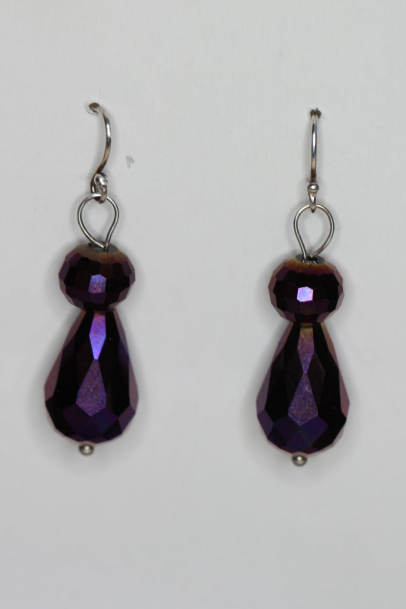 Crystal Metallic Purple Teardrop .925 Sterling Silver Chain mail Necklace and Earrings Set 20"