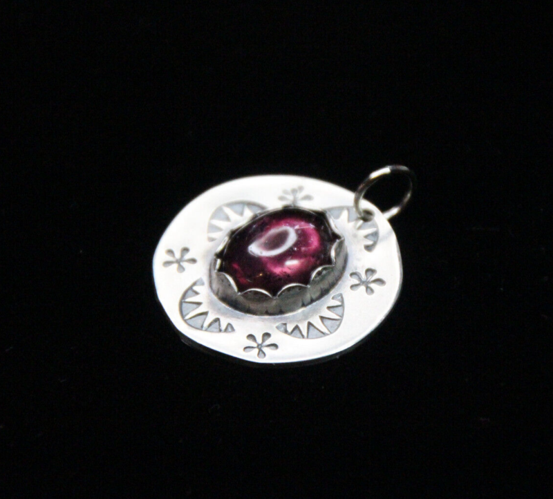 Tourmaline Pink Oval Cabochon Gemstone Sterling Silver .925 Pendant Necklaces 1"