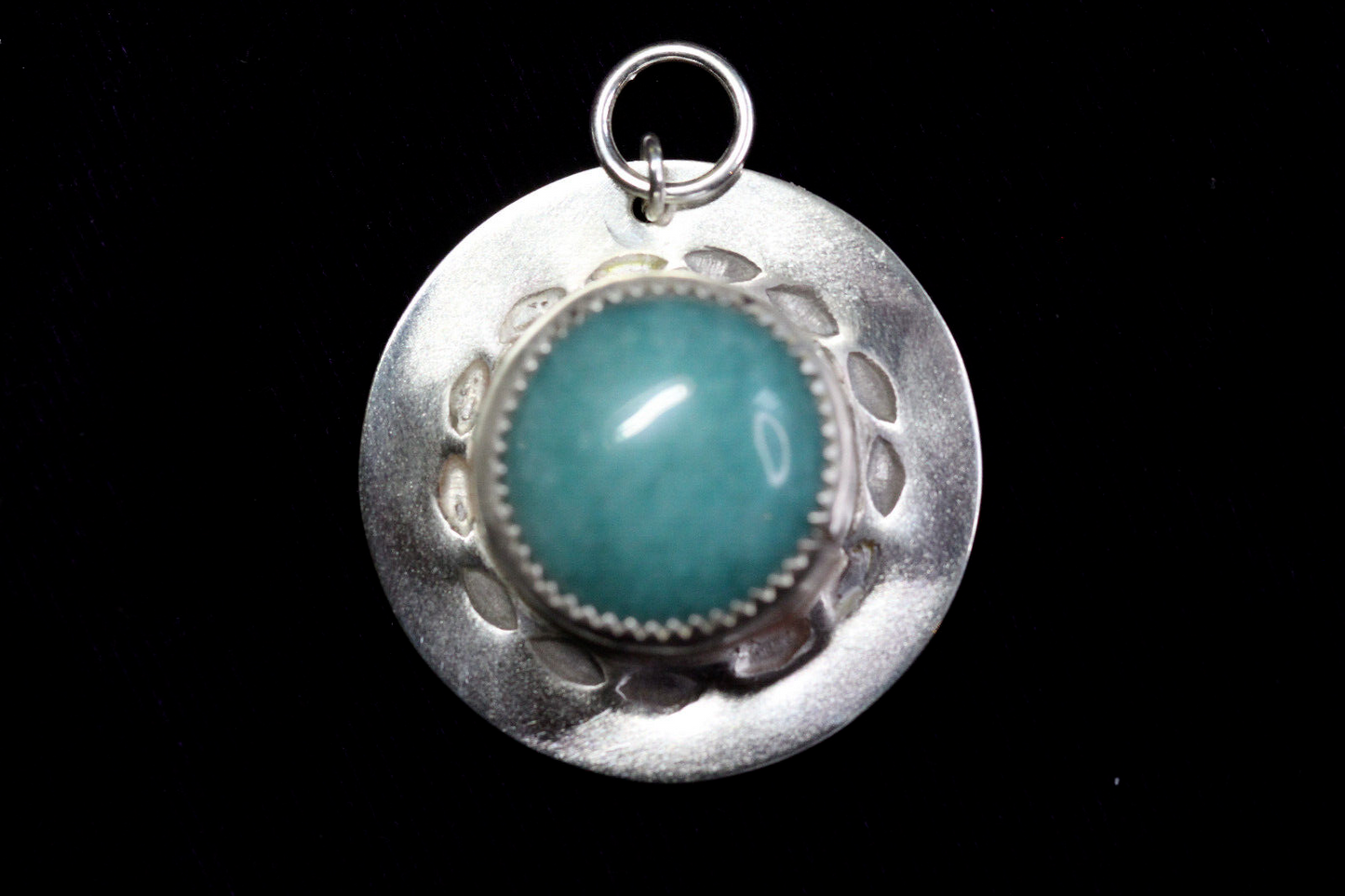Amazonite Blue Cabochon Natural Gemstone .925 Sterling Silver Pendant 1"