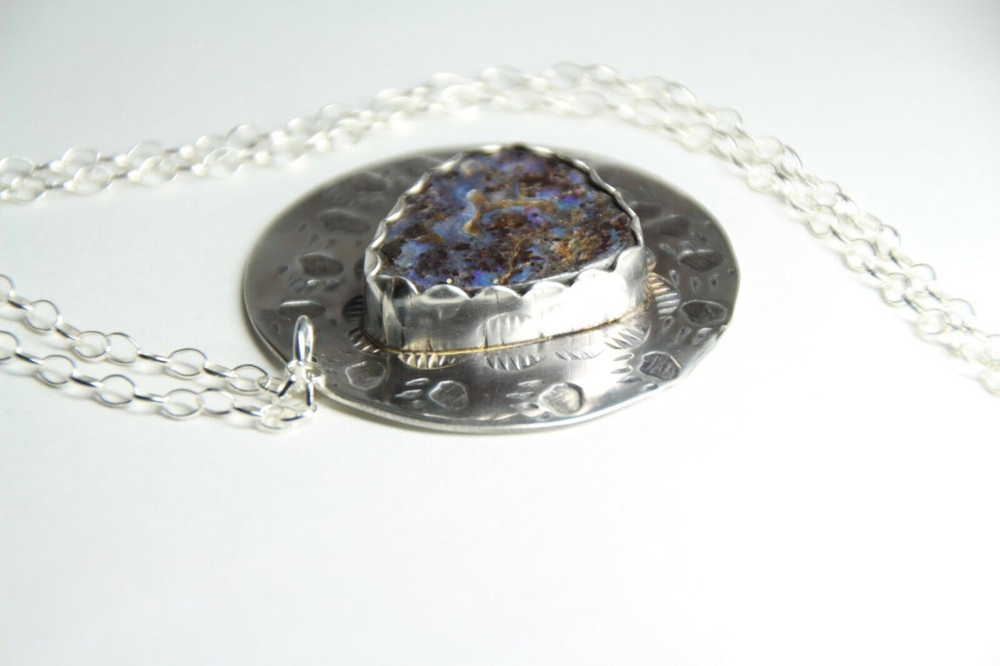 Opal Brown Cab Gemstone .925 Sterling Silver Bear Pendant Chain 18" Necklace