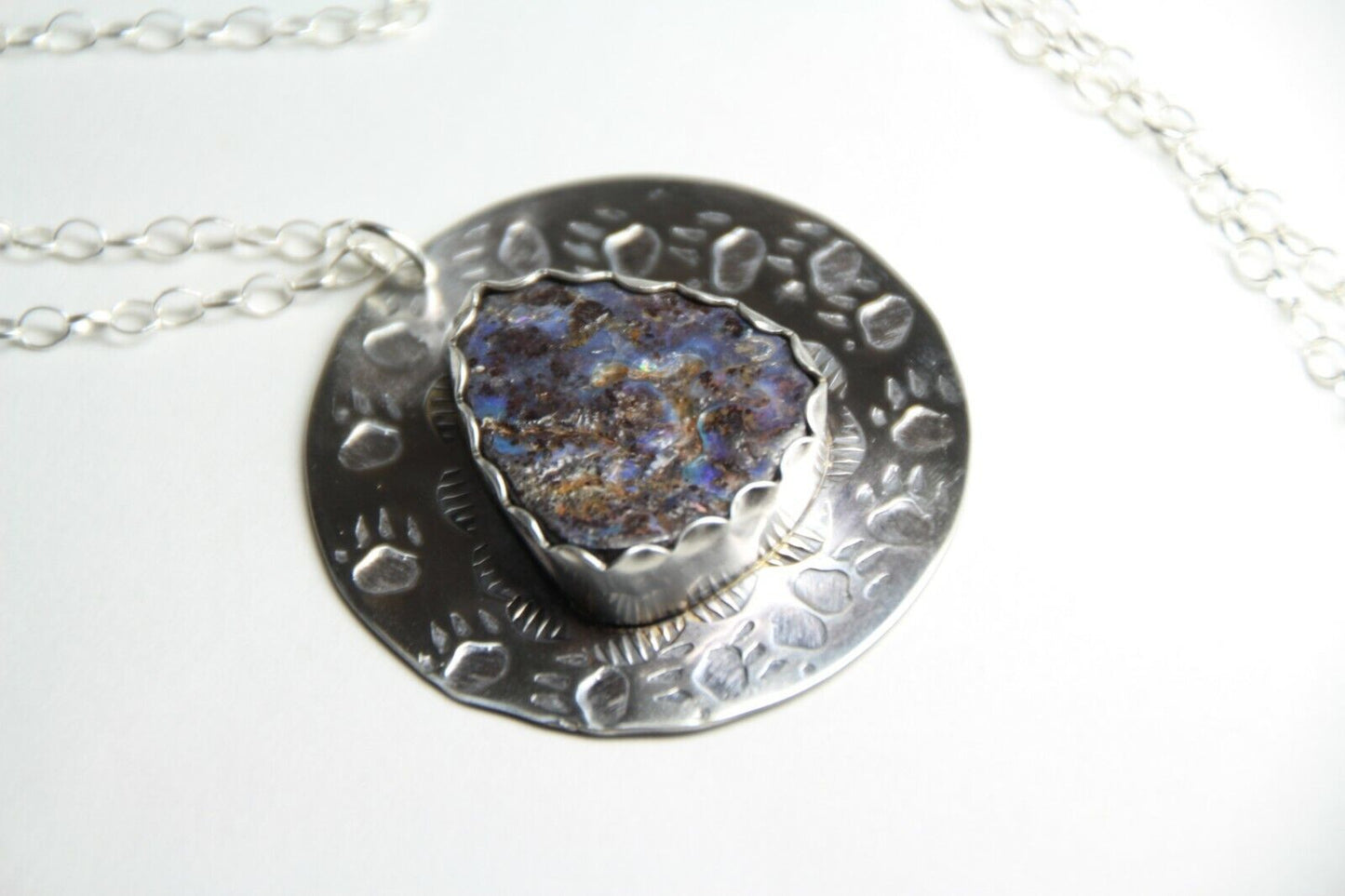 Opal Brown Cab Gemstone .925 Sterling Silver Bear Pendant Chain 18" Necklace