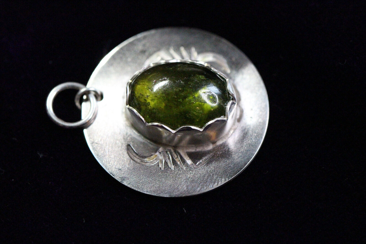 Peridot Oval Cabochon Natural Green Gemstone .925 Sterling Silver Pendant 1"