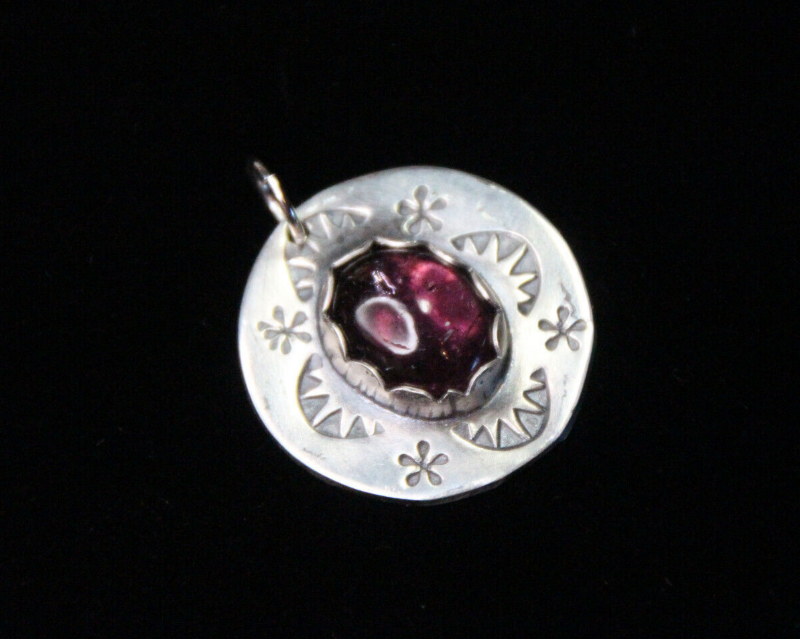 Tourmaline Pink Oval Cabochon Gemstone Sterling Silver .925 Pendant Necklaces 1"