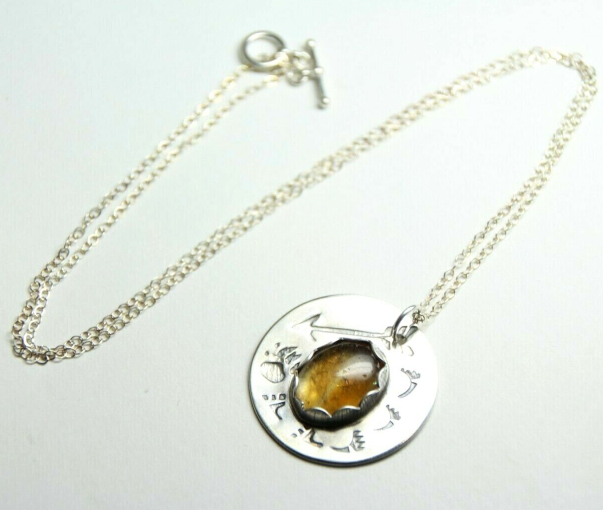 Citrine Golden Oval Cabochon Gemstone Sterling Silver .925 Pendant 18" Necklace