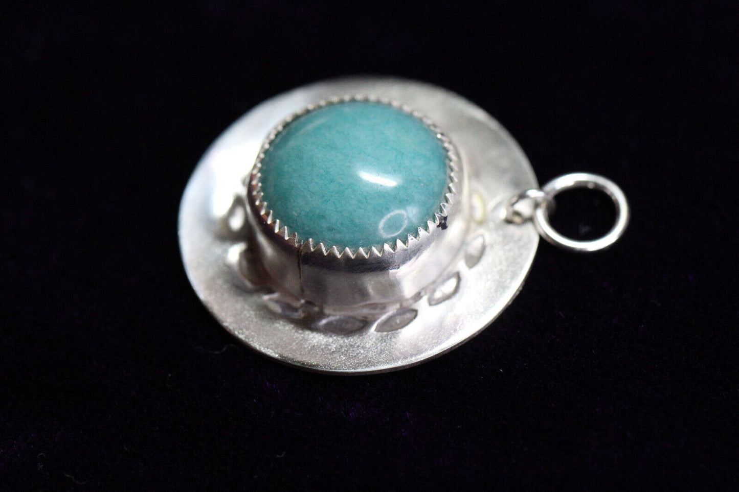 Amazonite Blue Cabochon Natural Gemstone .925 Sterling Silver Pendant 1"