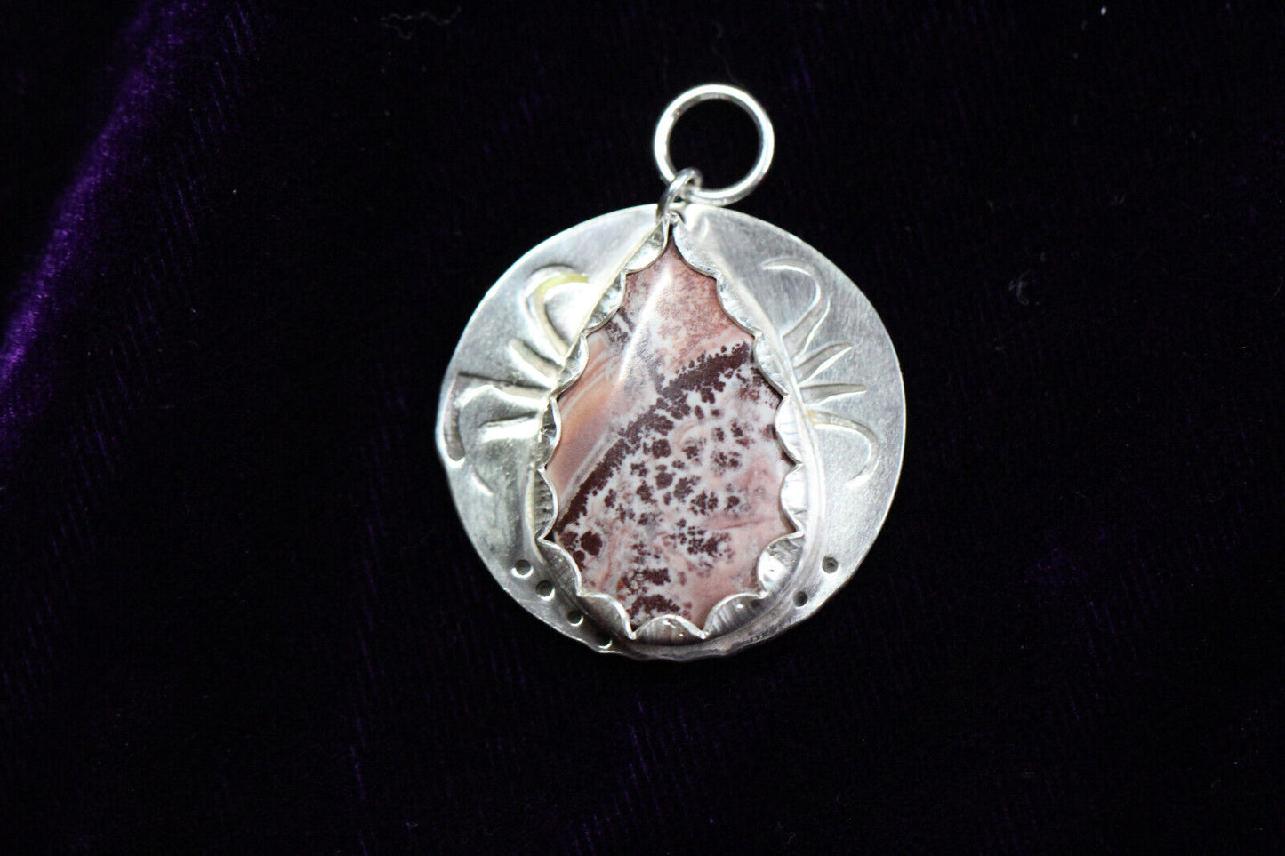 Jasper Brown & Pink Cabochon Natural Gemstone .925 Sterling Silver Pendant 1"