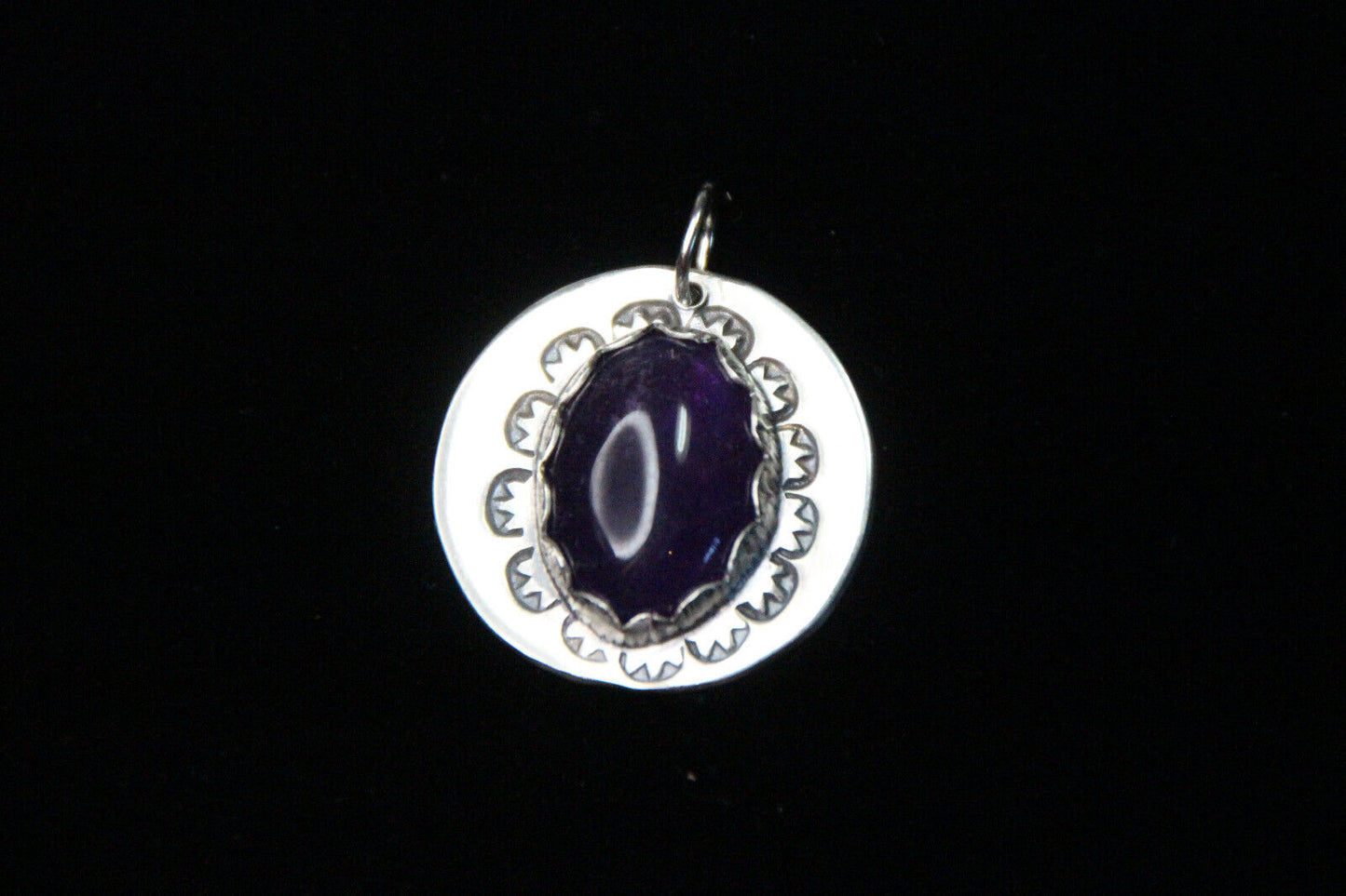 Amethyst Purple Oval Cabochon Gemstone Sterling Silver .925 Pendant Necklace 1"