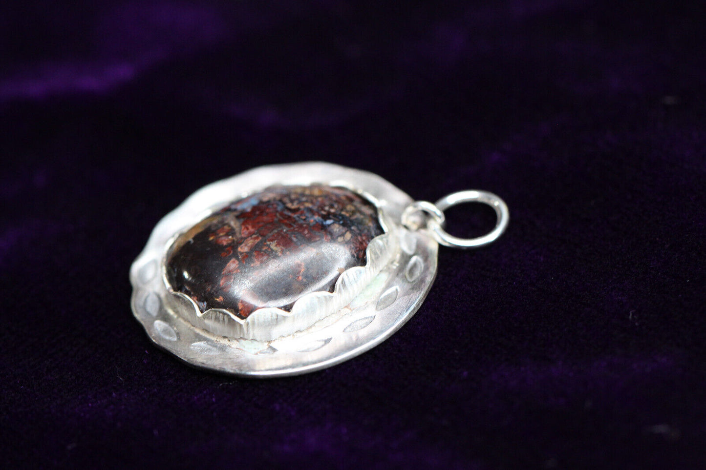 Petrified Wood Brown Cabochon Gemstone Sterling Silver .925 Bezel Pendant 1"