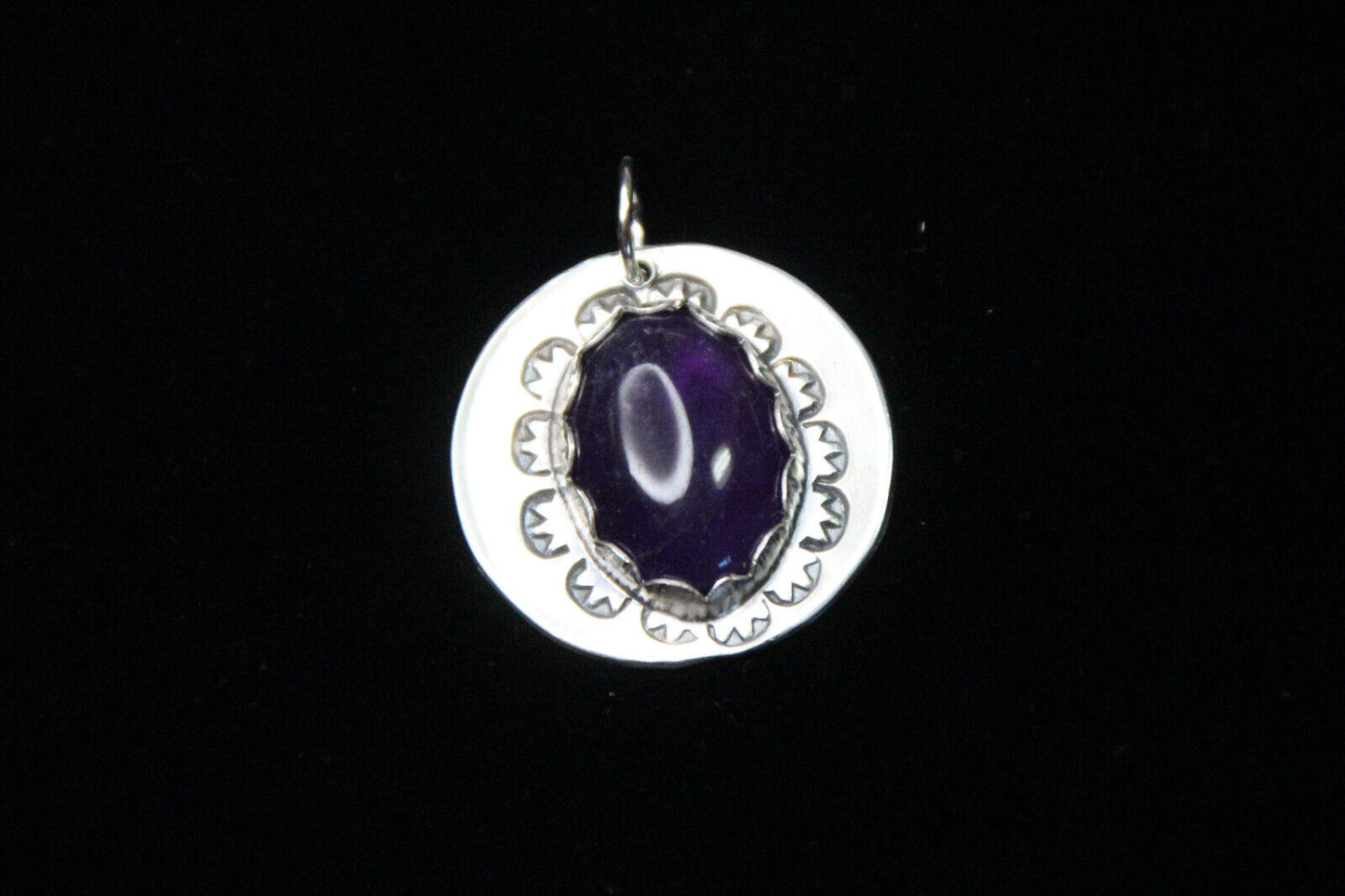 Amethyst Purple Oval Cabochon Gemstone Sterling Silver .925 Pendant Necklace 1"