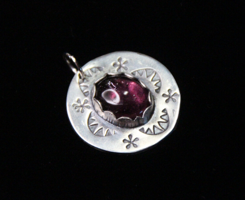 Tourmaline Pink Oval Cabochon Gemstone Sterling Silver .925 Pendant Necklaces 1"