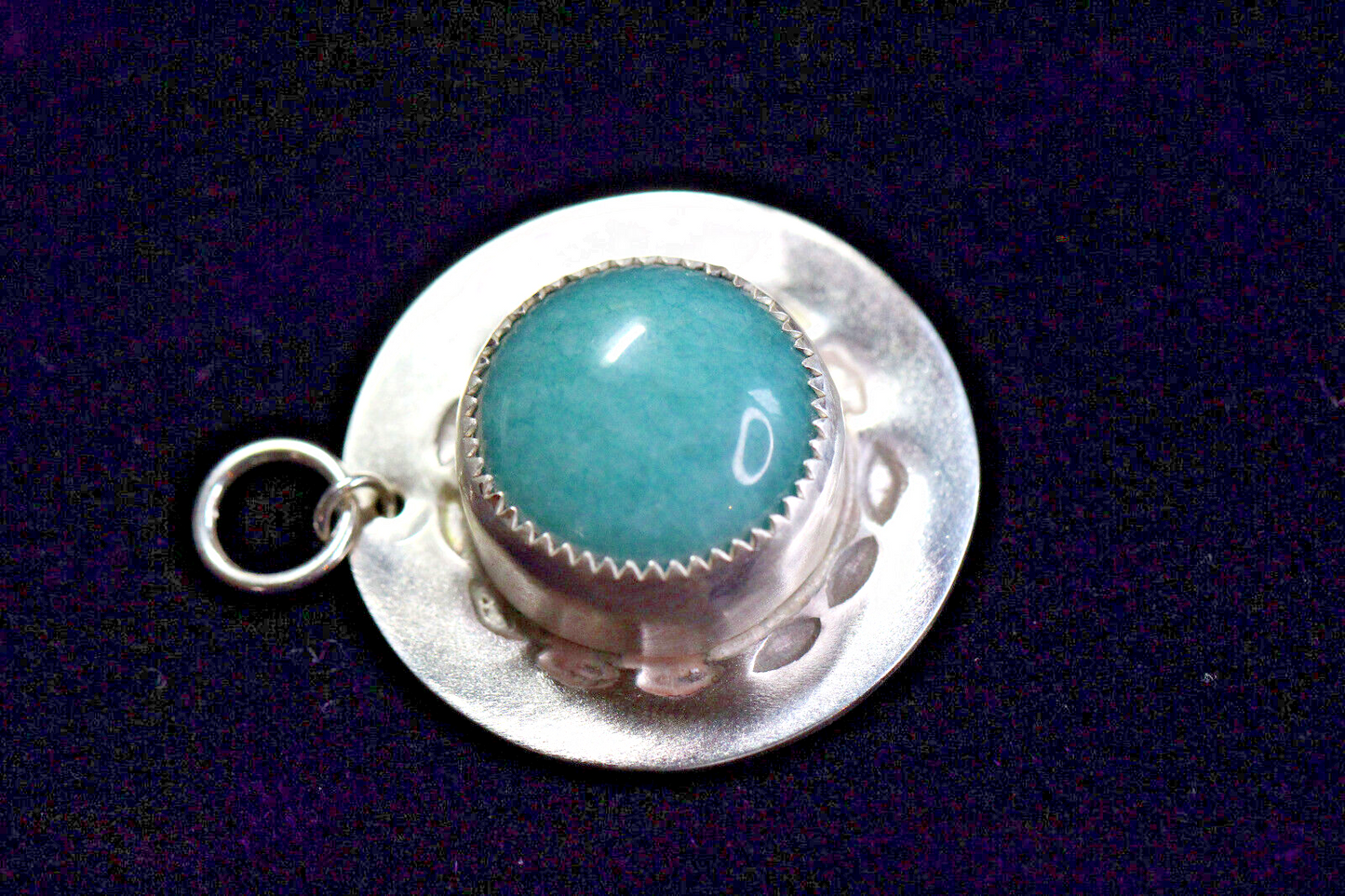 Amazonite Blue Cabochon Natural Gemstone .925 Sterling Silver Pendant 1"