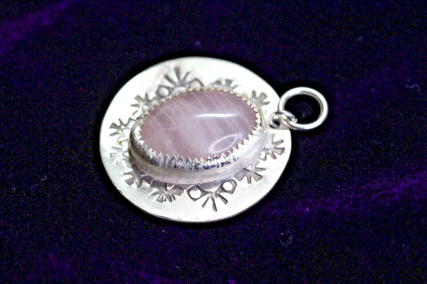 Rose Quartz Pink Oval Cabochon Natural Gemstone .925 Sterling Silver Pendant 1"
