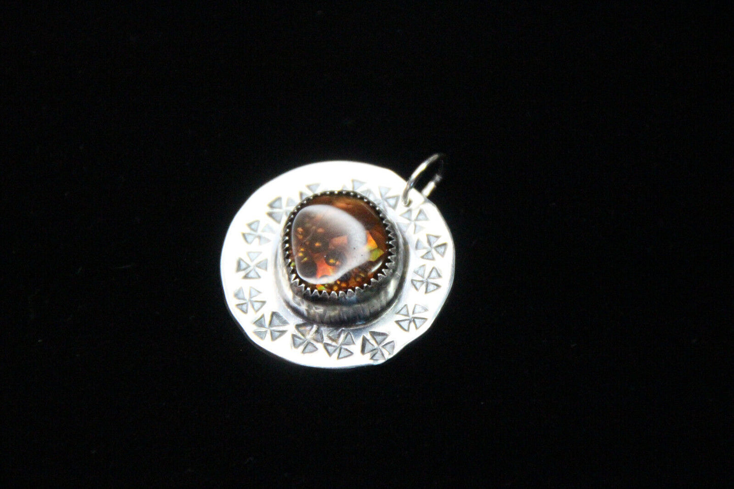 Opal Brown Round Cabochon Natural Gemstone Sterling Silver .925 Bezel Pendant 1"
