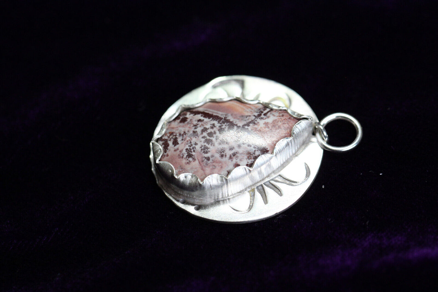 Jasper Brown & Pink Cabochon Natural Gemstone .925 Sterling Silver Pendant 1"