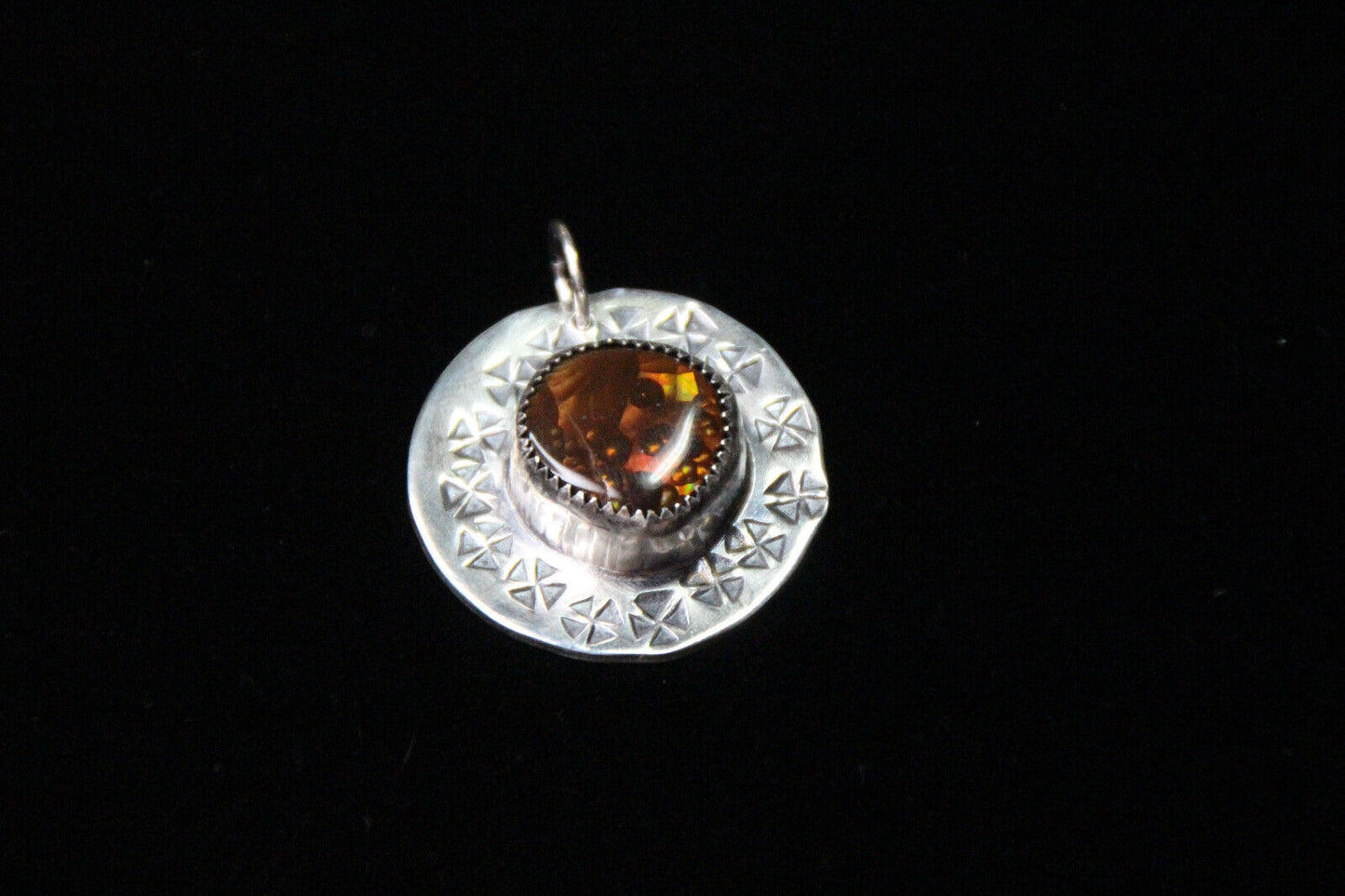 Opal Brown Round Cabochon Natural Gemstone Sterling Silver .925 Bezel Pendant 1"