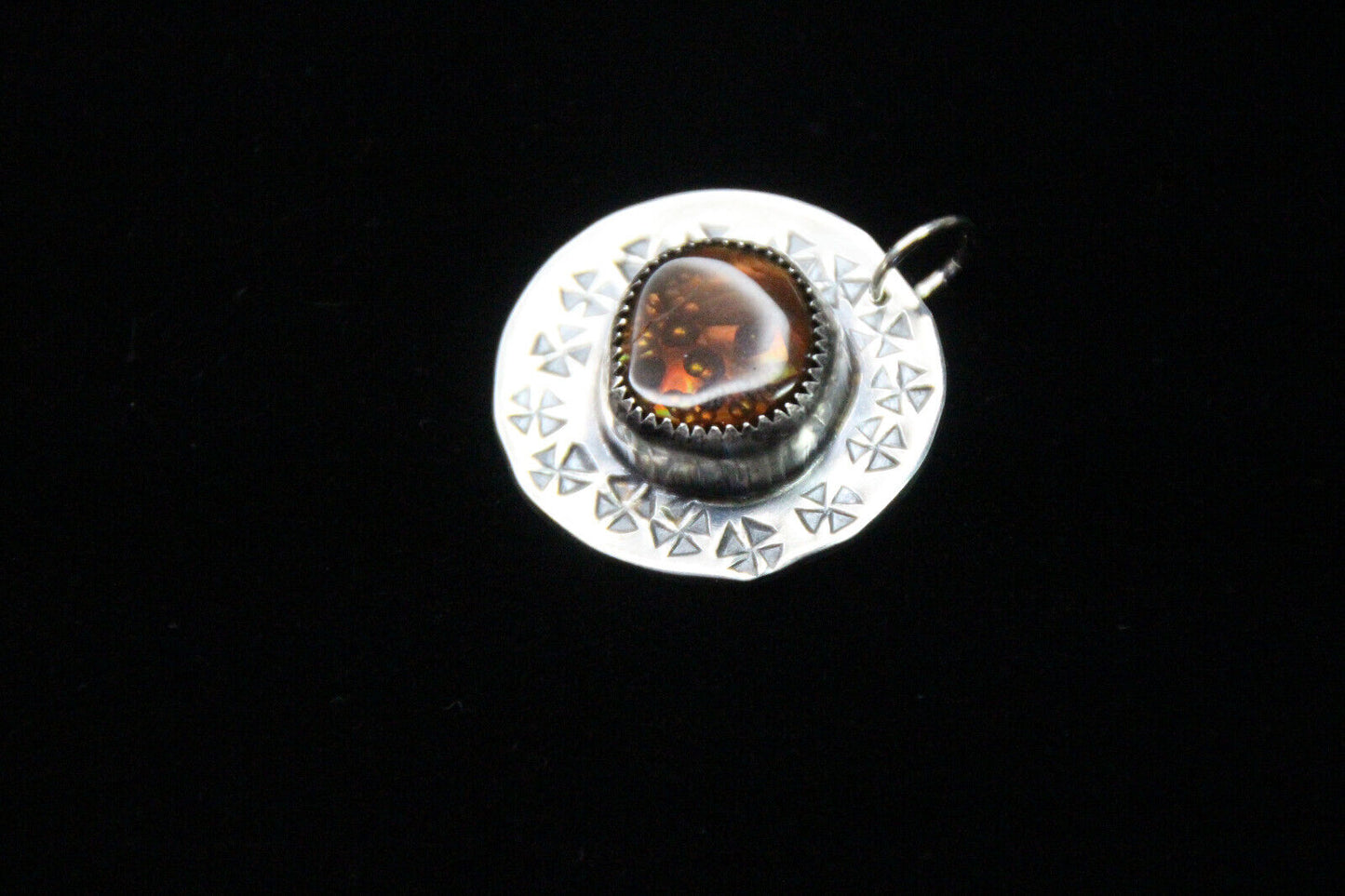 Opal Brown Round Cabochon Natural Gemstone Sterling Silver .925 Bezel Pendant 1"