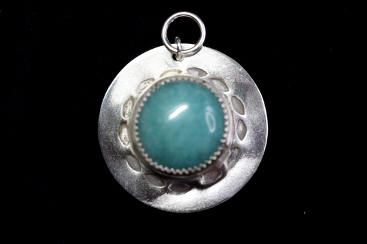 Amazonite Blue Cabochon Natural Gemstone .925 Sterling Silver Pendant 1"