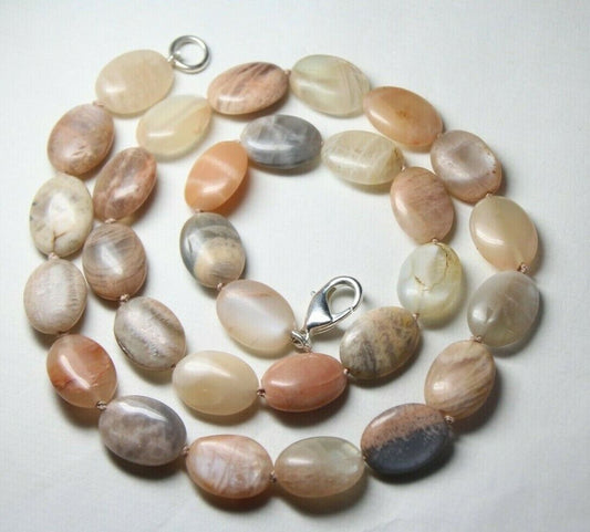 Moonstone Pink White Gemstone 13 x 18mm Oval Silk Knotted Hand tied Necklace 23"