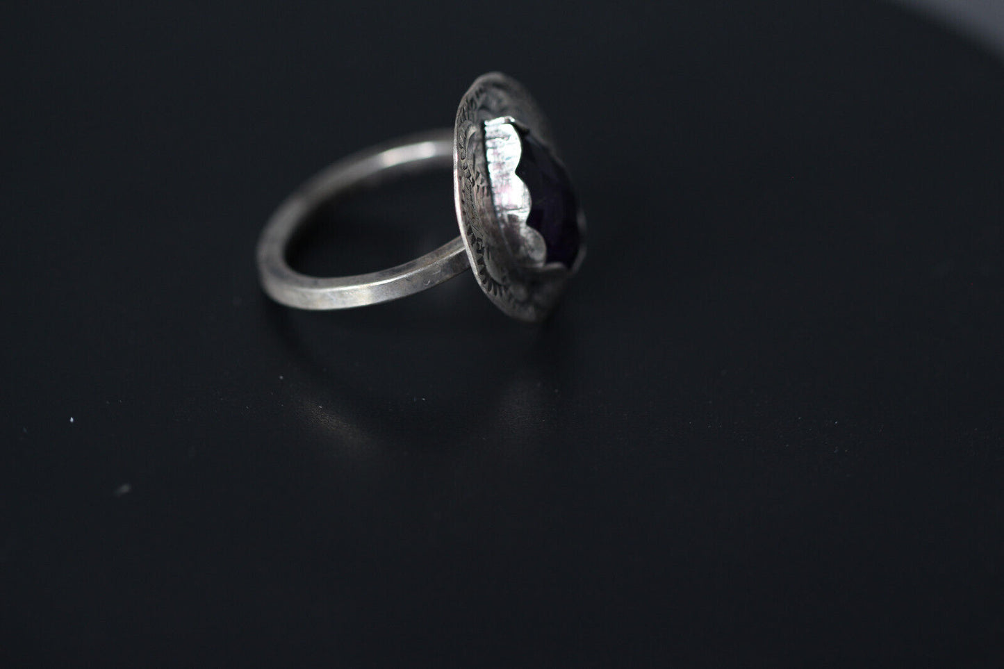 Amethyst Purple Faceted Cabochon Gemstone .925 Sterling Silver Ring Size 8.5