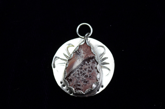 Jasper Brown & Pink Cabochon Natural Gemstone .925 Sterling Silver Pendant 1"