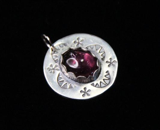 Tourmaline Pink Oval Cabochon Gemstone Sterling Silver .925 Pendant Necklaces 1"