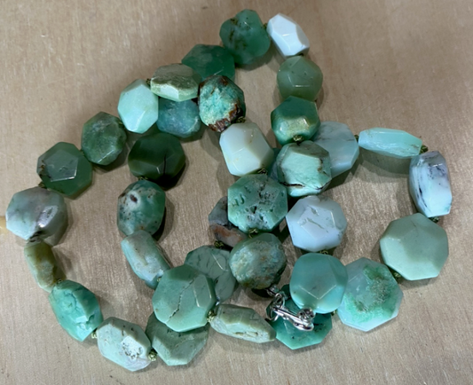 Chrysoprase Green Octagon Shape Natural Gemstone Silk Knot Hand Tie Necklace 23"