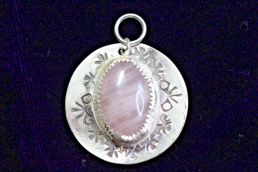 Rose Quartz Pink Oval Cabochon Natural Gemstone .925 Sterling Silver Pendant 1"