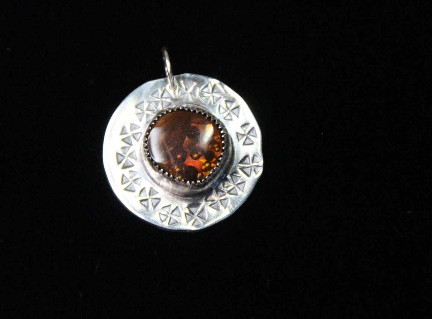 Opal Brown Round Cabochon Natural Gemstone Sterling Silver .925 Bezel Pendant 1"