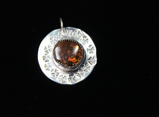 Opal Brown Round Cabochon Natural Gemstone Sterling Silver .925 Bezel Pendant 1"