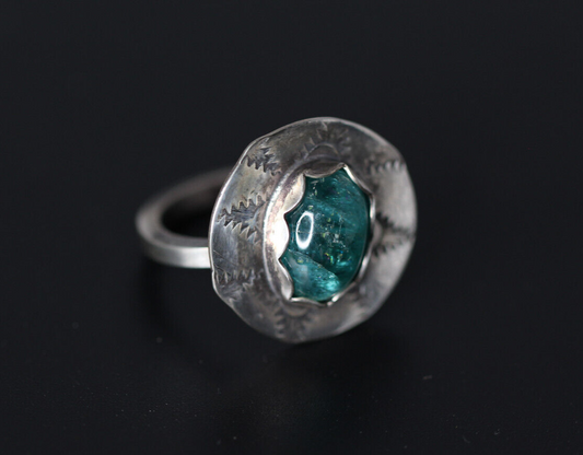 Fluorite Green Cabochon Gemstone Bezel .925 Sterling Silver handmade Ring Size 6