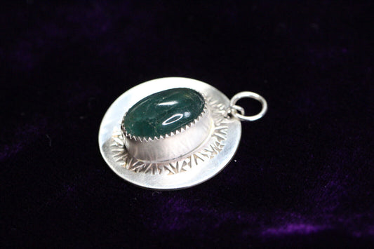 Fluorite Green Oval Cabochon Natural Gemstone .925 Sterling Silver Pendant 1"
